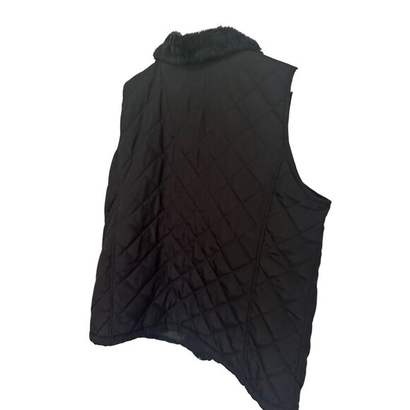 Laura Scott black zip quilted vest with faux fur collar size XL - Picture 2 of 6